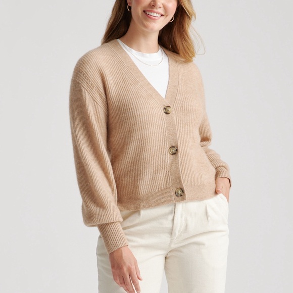 Quince Sweaters - Quince Baby Alpaca-Merino Cropped Cardigan in Camel Women's Cardigan Sweater L